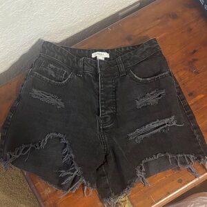 Forever 21 Black Ripped Jean Shorts